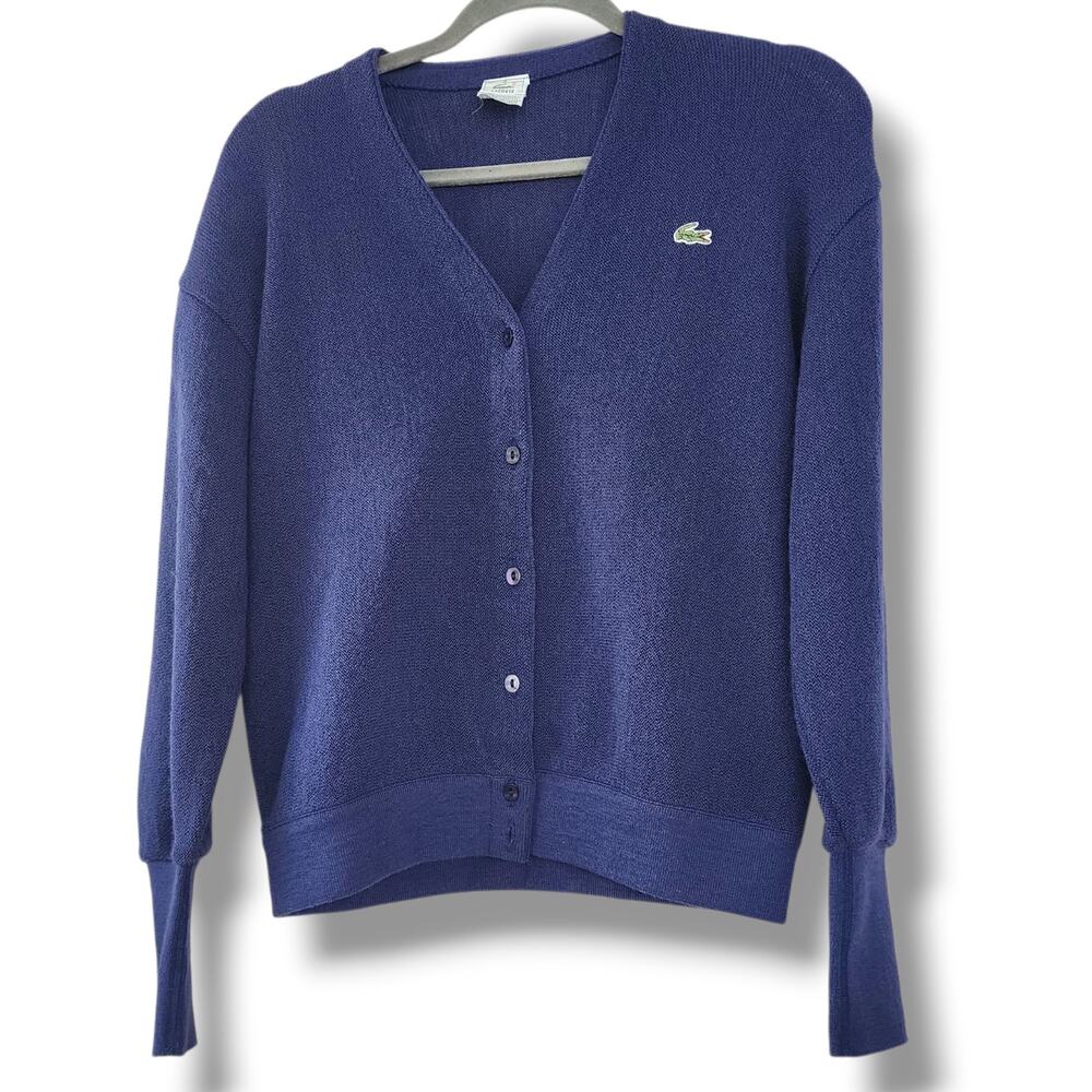 Vintage Lacoste 100% Wool knit cardigan size 36 Blue Oldmoney Classic Cleangirl